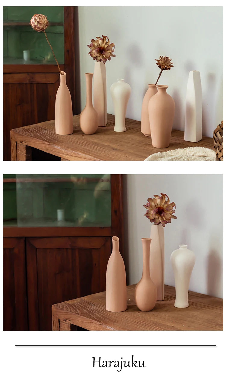 Nordic Modern Vegetarian Ceramic Vase Home Living Room Decoration Ornaments Dried Flower Arrangement Retro Pastoral Vase Crafts