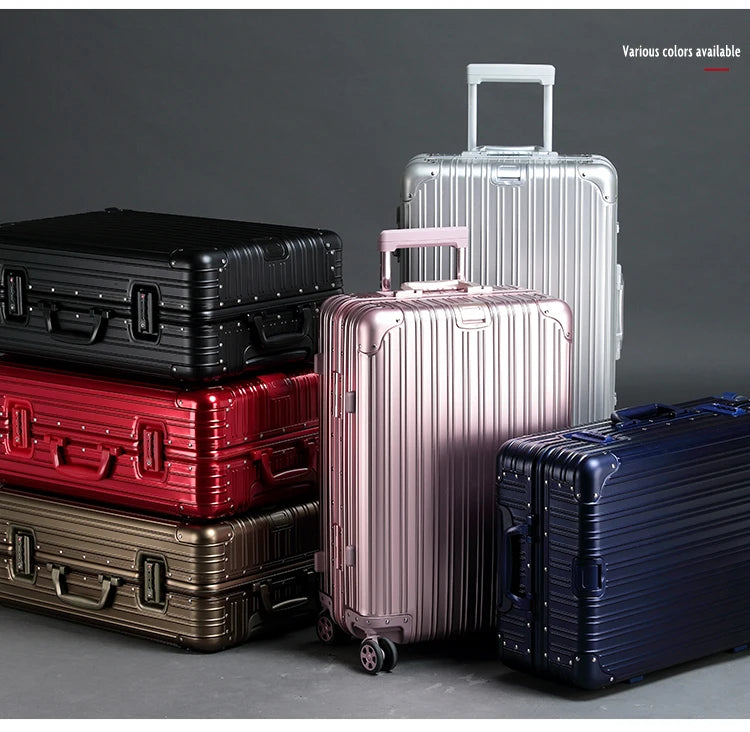 Aluminum-Magnesium Alloy Suitcase, High-Quality Rolling Luggage Available in 20”, 24”, 26”, and 29” sizes. Durable trolley luggage perfect for travel, carry-on, and cabin use.