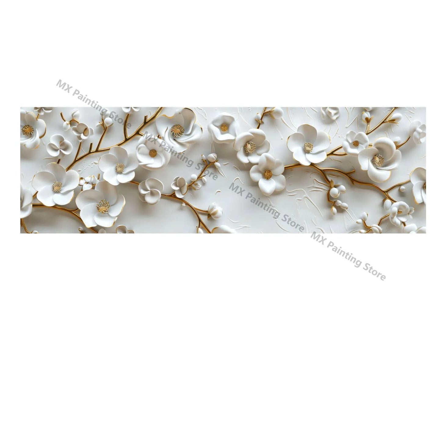 Abstract Floral Canvas Paintings,Modern Print White Flowers With Gold Branches And Leaves Posters,Nordic Living Room Decor Gift