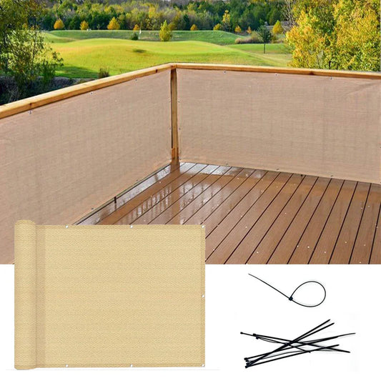 Beige Balcony Privacy HDPE Screen Fence Windscreen Cover Fabric Shade Netting UV Protection for Patio Backyard Porch Railing