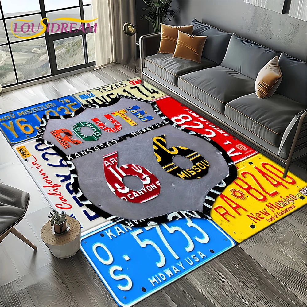 Retro America Historic Route 66,Mother Road,mãe EstradaCarpet Rug for Living Room Bedroom Home Sofa,Area Rug Non-slip Floor Mat