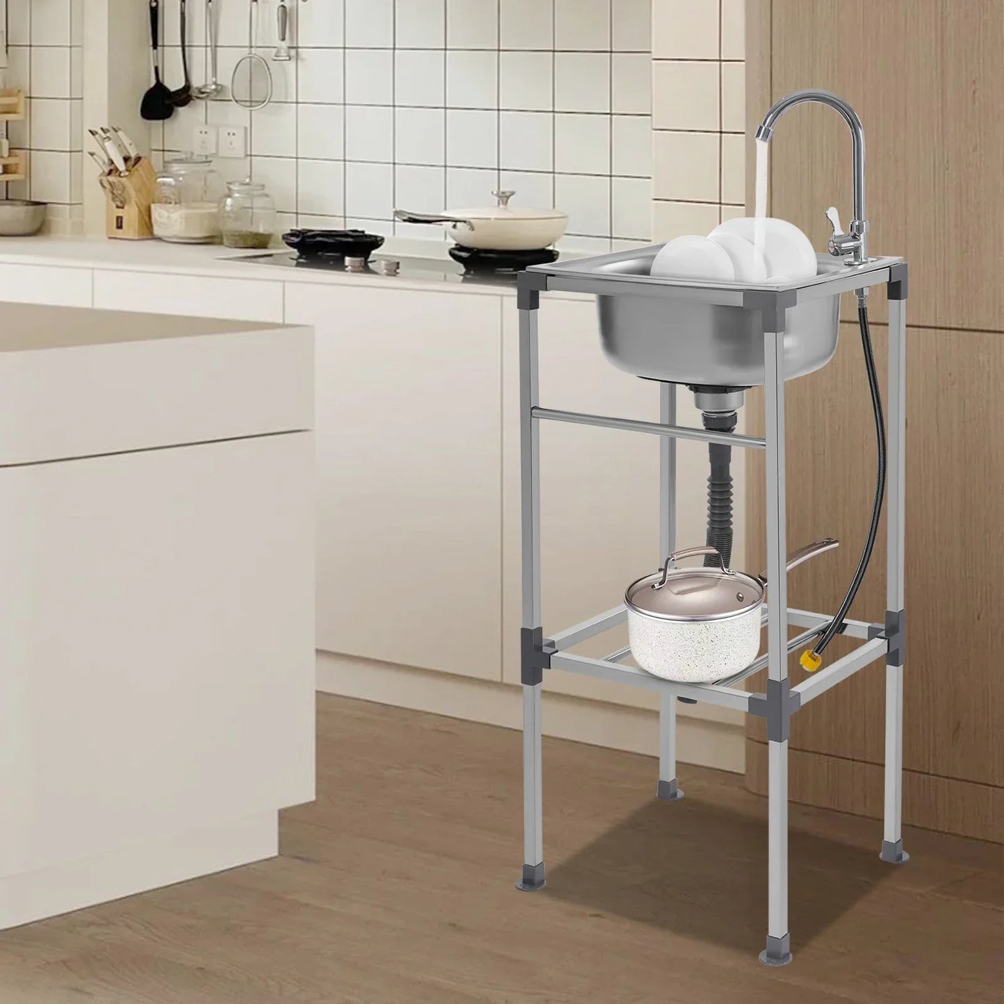 Silver Kitchen Sink,Freestanding Stainless Steel Sink,Easy To Clean,High Stability Simple Installation Sink