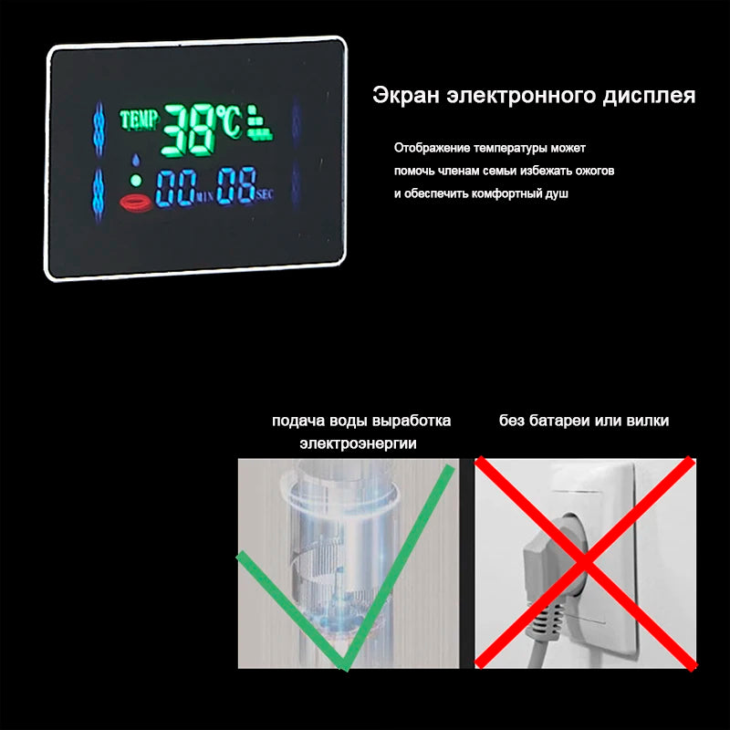 Black Bathroom Shower Panel SPA Massage Jet Shower Column LED Display Stainless Steel Shower System