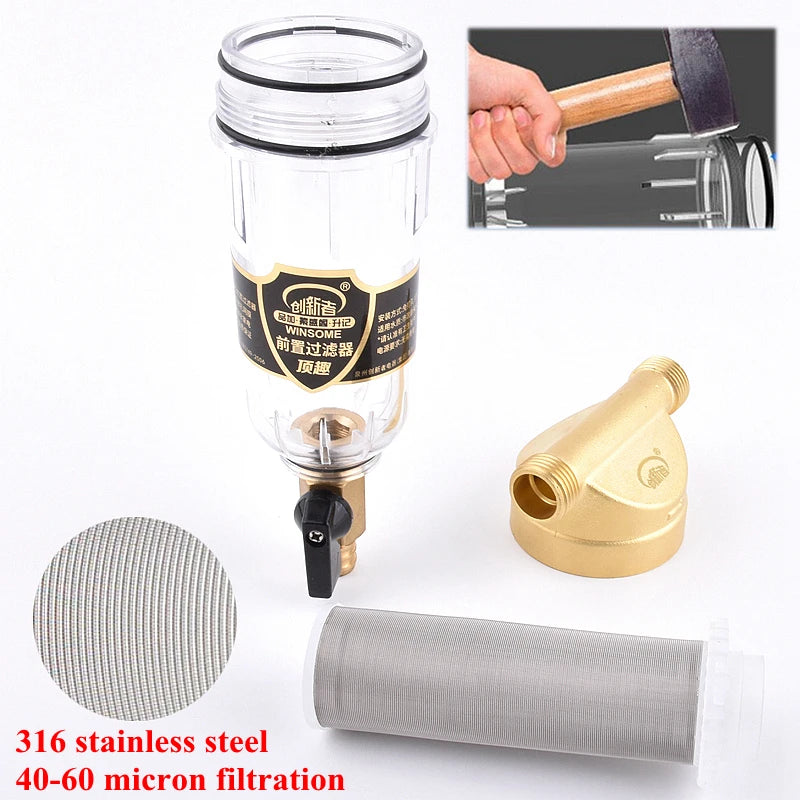 1/2" 3/4" 1" Domestic Water Stainless Steel Brass Pre-Filter House Central Water Purification Filter Home Water 40μm Filtration