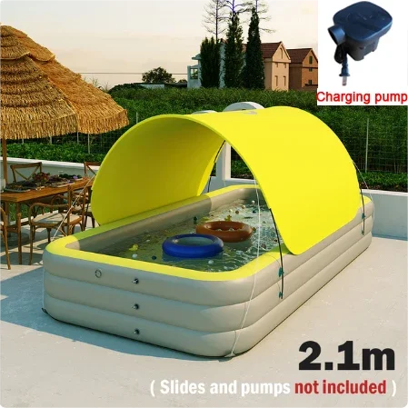Inflatable Swimming Pool with Rain Canopy, Portable Adult Swimming Pool in Outdoor Areas, Home Garden, Backyard Inflatable Pool