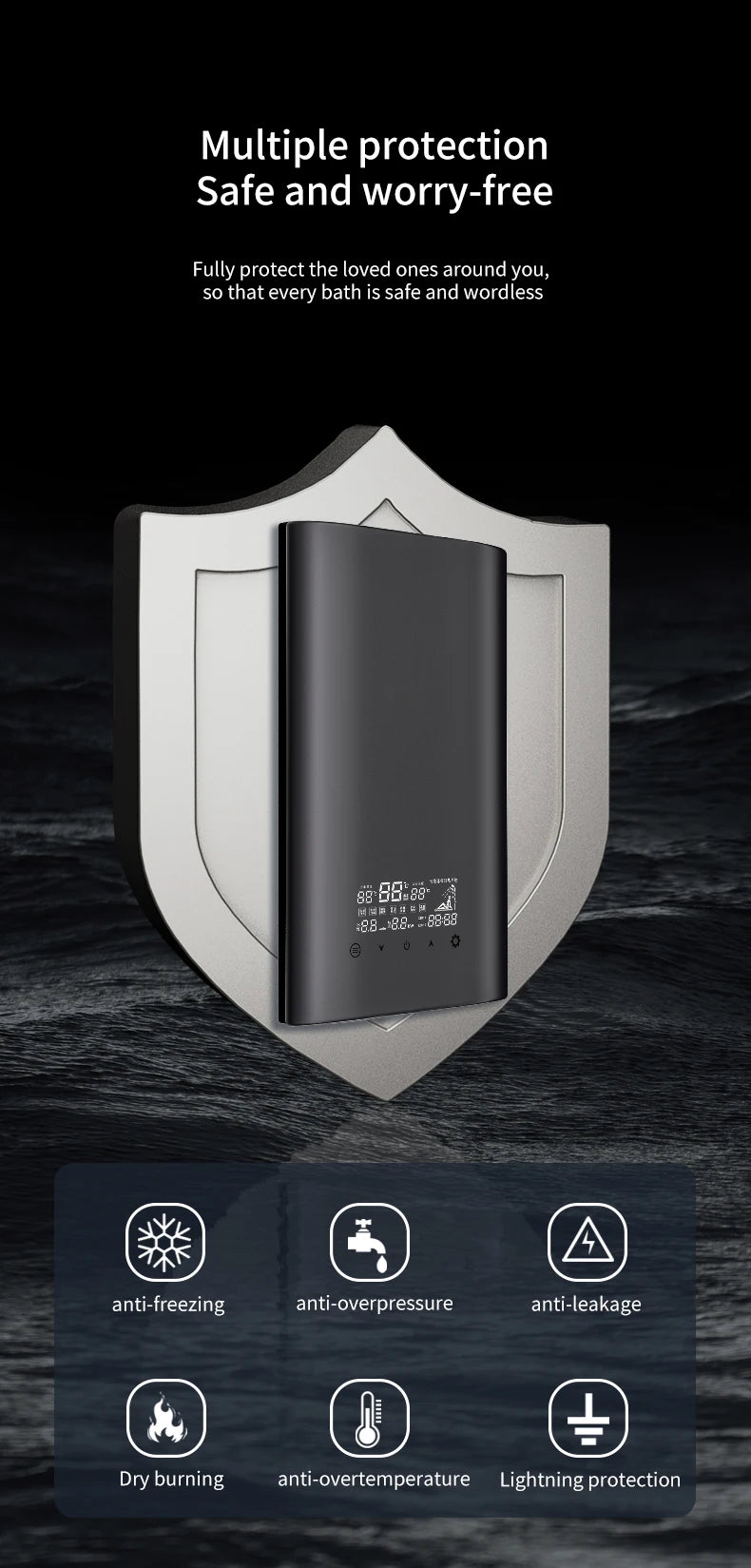 3 Phase 380V 24Kw Electric Tankless Water Heater Household Bath Instant Fast Heat Large Amount of Water For Shower Bathroom