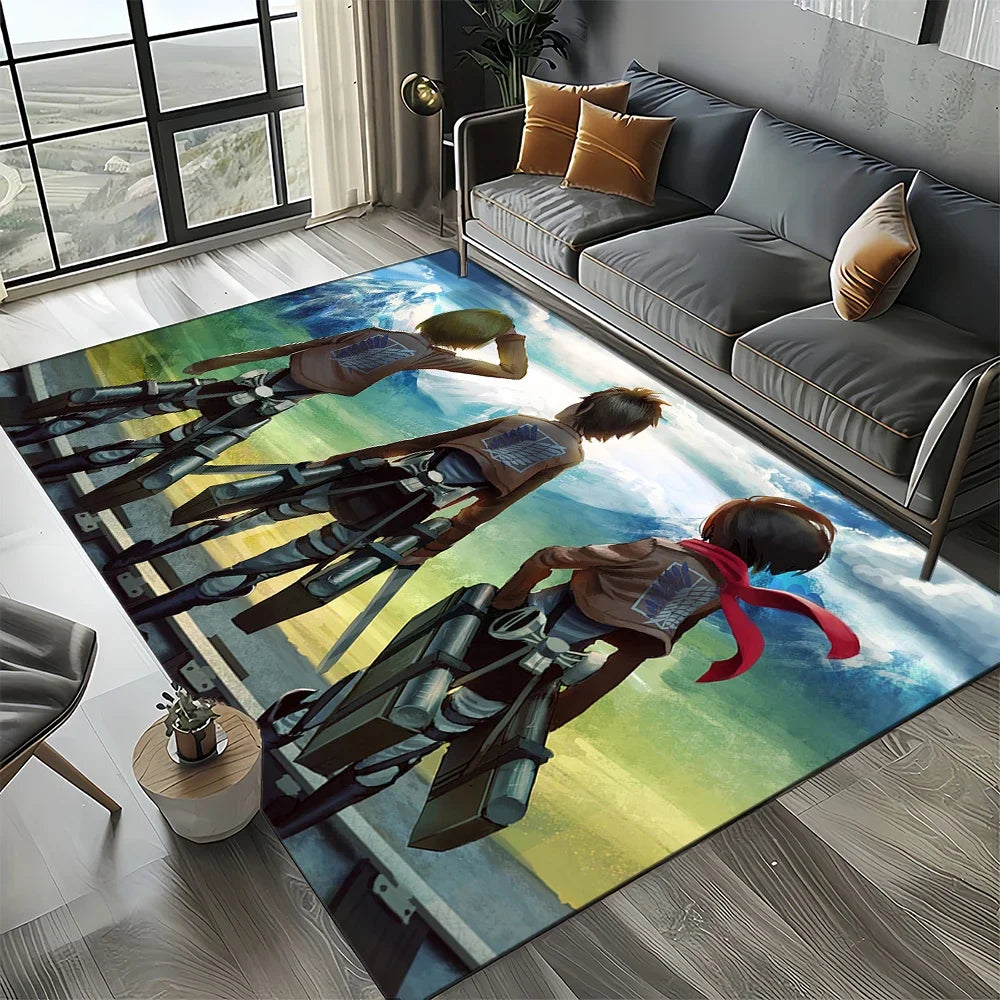 2025 Attack on Titan Eren Anime Cartoon Carpet Rug for Bedroom Living Room Home Sofa Decoration,kids Play Decor Floor Mat Gift
