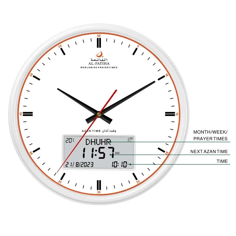 Digital Azan  Wall Clock Prayer Muslim Clock, Digital-Analog Watch with Hijri Calendar, Time Mosque Clock