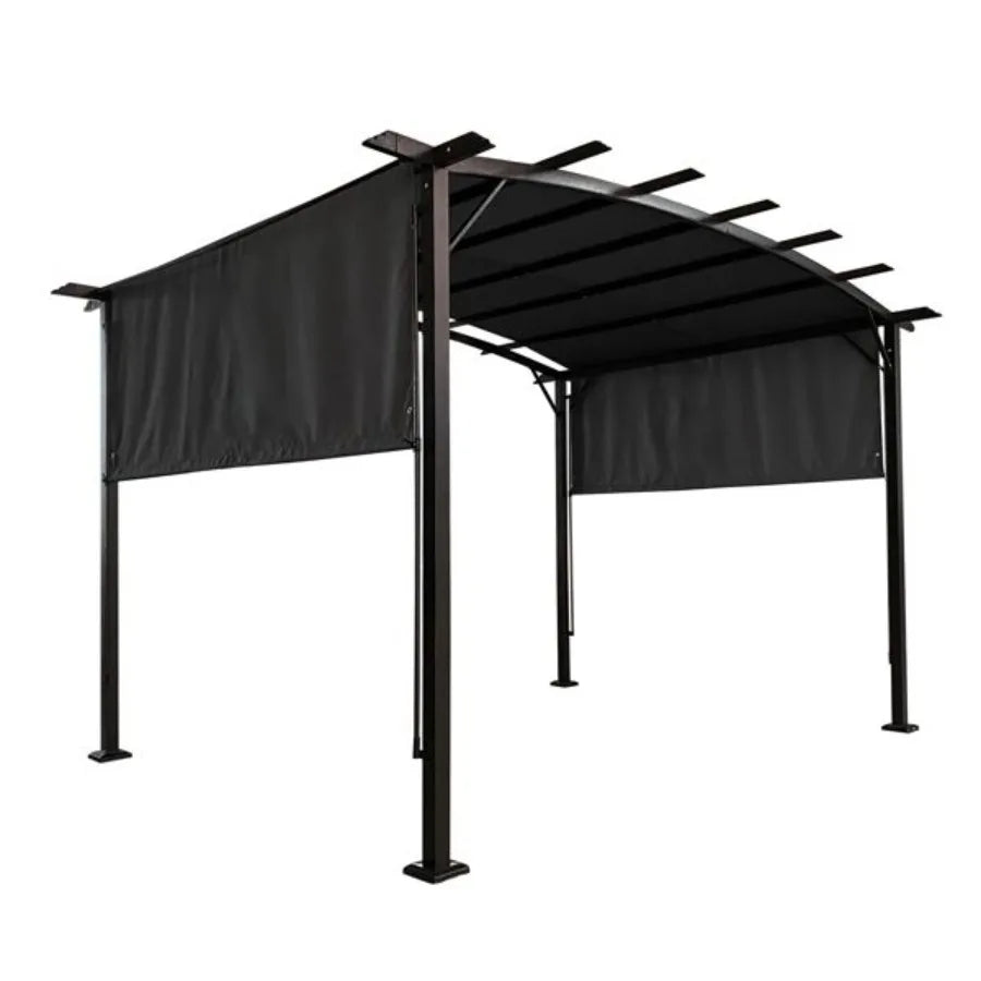 12 x 9 Ft Outdoor Pergola Patio Gazebo; Retractable Shade Canopy; Steel Frame Grape Gazebo; Sunshelter Pergola; Grey
