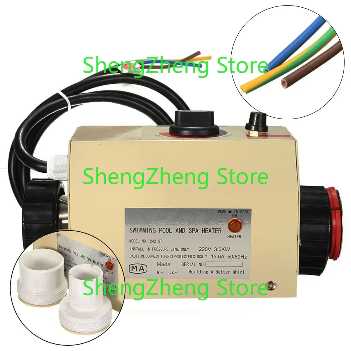 COASTS 3KW/2KW 220V Swimming Pool & SPA Hot Tub El ectric Water Heater Thermostat