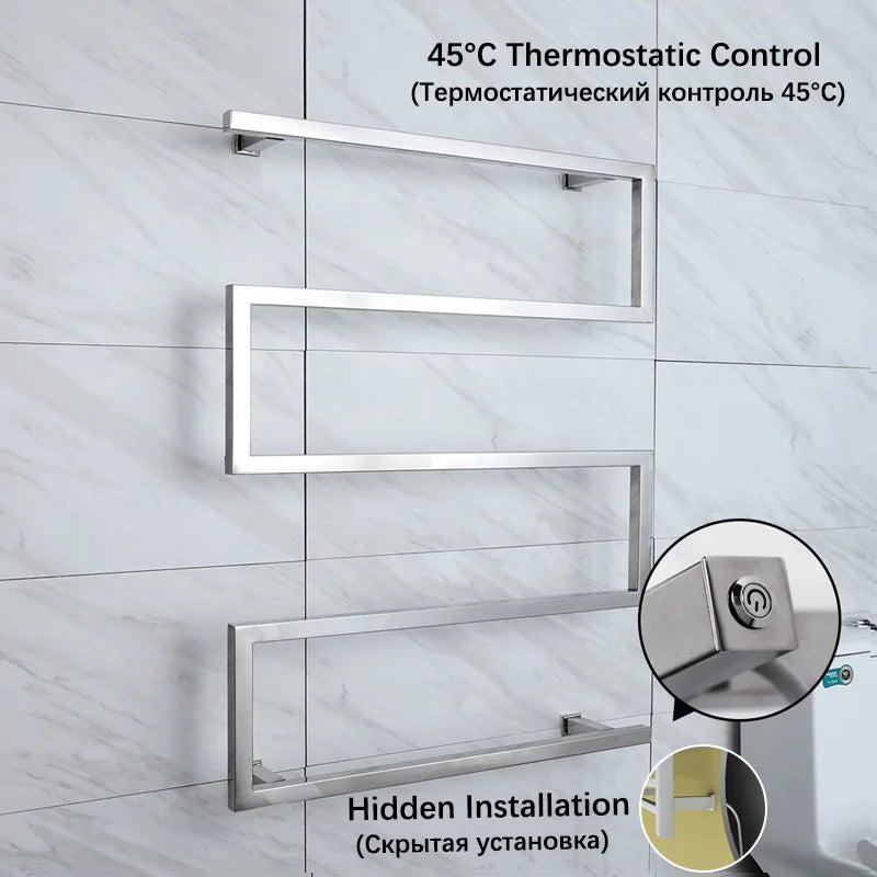 Black/Chrome Electric Towel Rack.Bathroom Electric Heated Towel Rail.Smart Towel Warmer.Creative Bath Towel Radiator.Hidden Wire