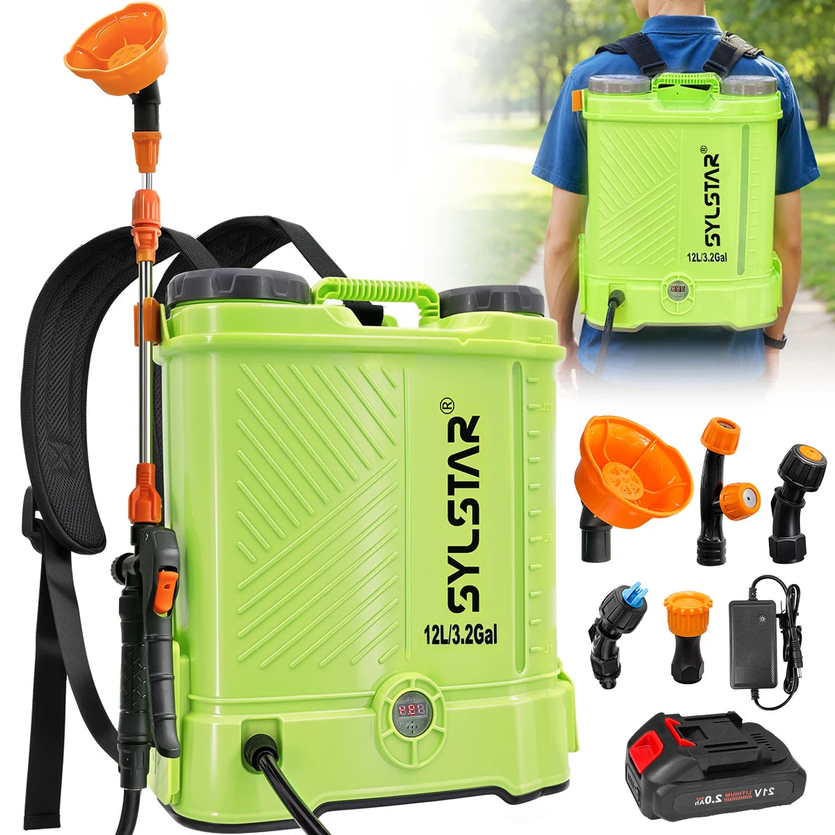 3.2 Gallon Backpack Electric Sprayer 80 PSI Battery-powered garden sprayer compatible with 18V batteries. Perfect for lawn care, weed control, and easy outdoor spraying.