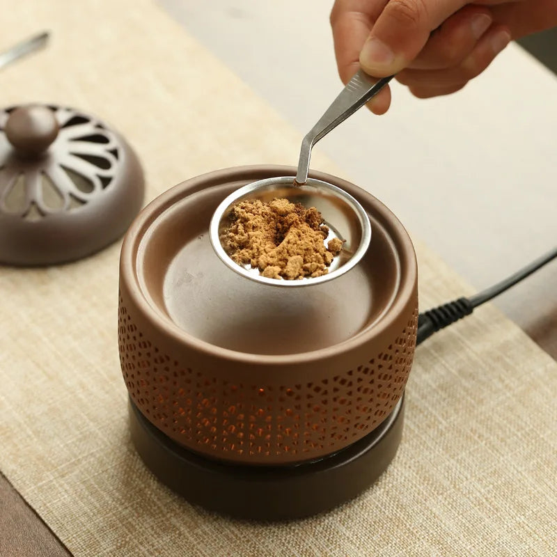 Sandalwood Timed Electronic Incense Burner Set 110V/220V OUD Essential Oil Night Light Household Tea Warmer Stove for Home Decor