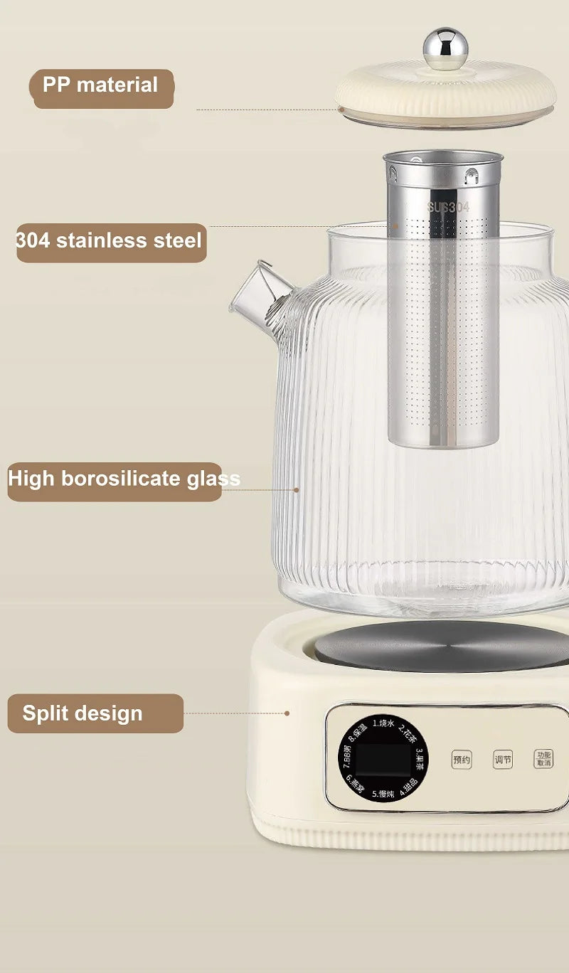 1.5L Health Kettle Temperature Adjust Glass Tea Maker MultiFunction Office Appointment Flower Teapot Portable Electric Hot Cup