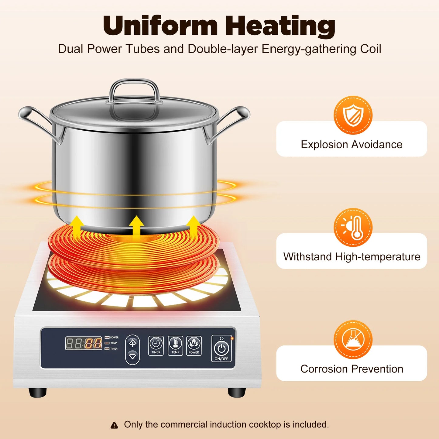 3500W Induction Cooker Digital Tube Display Induction Heat Cooktop for Flat Iron-bottomed Pans of 4.72-11.81 Inches