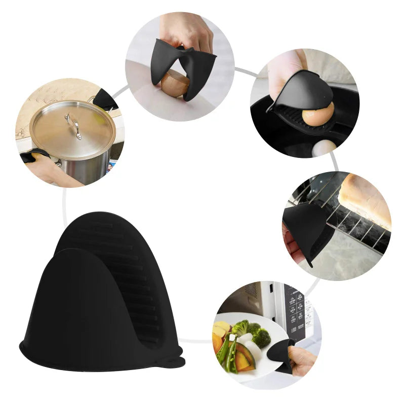 2pcs Mini Oven Gloves Silicone Heat Resistant Cooking Gloves Insulated Non-slip Gloves Clip Pot Rack Cooking Oven Gloves