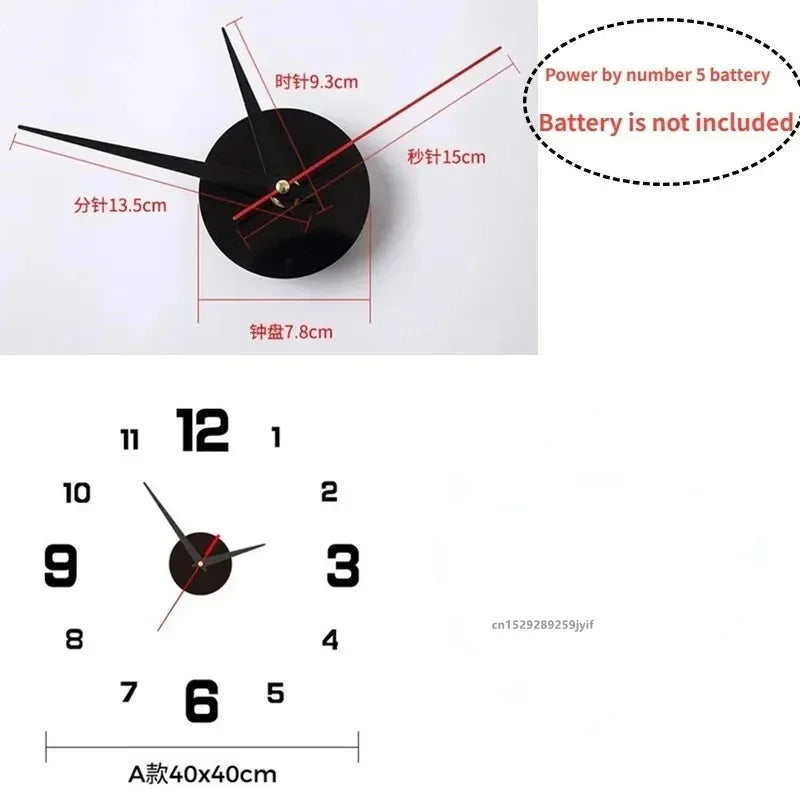 2024 Modern Design Wall Clock 3D DIY Quartz Clocks Fashion Watches Acrylic Mirror Stickers Living Room Home Decor Horloge