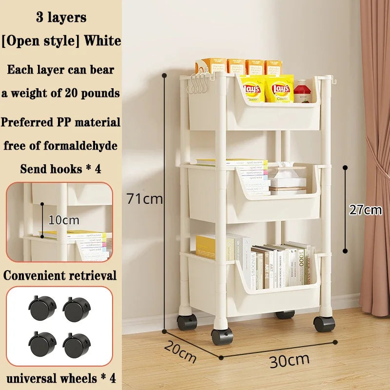 Multi-Tier Snacks Trolley Living Room Mobile Bookshelf with Wheels Bathroom Storage Shelf Kitchen Cabinet Plastic Cart Organizer