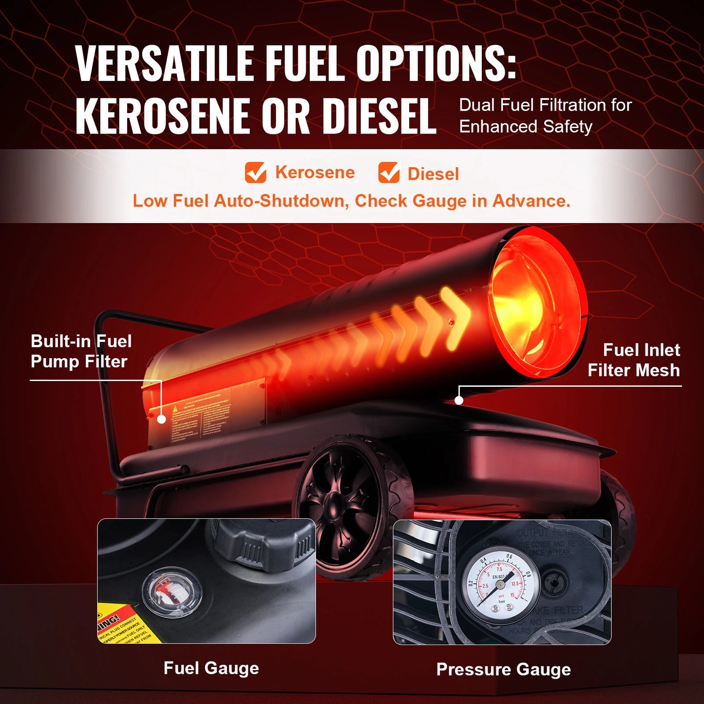 Portable Forced Air Diesel Heater – Torpedo Style Heavy-duty, energy-efficient space heater with thermostat and fuel tank. Ideal for garages, workshops, and outdoor heating.