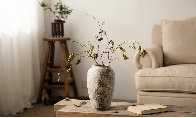 Hydroponic Flower Arranging Ceramic Vase Mottled Retro Chinese Pottery Jars Decorative Decorations for Living Room TV Cabinets