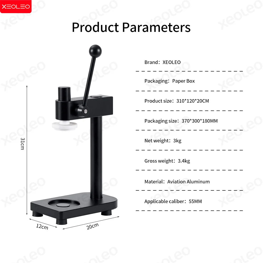 XEOLEO Commercial Manual Press Can Sealer Machine Milk Tea Drink 55mm PET Can Capping Machine Kitchen Tools Height-adjustable