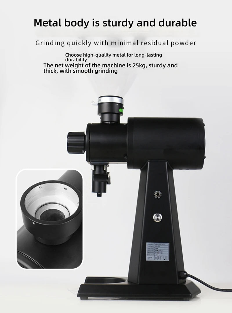 CAFOVO G198F Commercial Electric Grinder 98mm Titanium Coated Flat Burr 160 Settings 2500RPM 1000W Quantitative Coffee Miller
