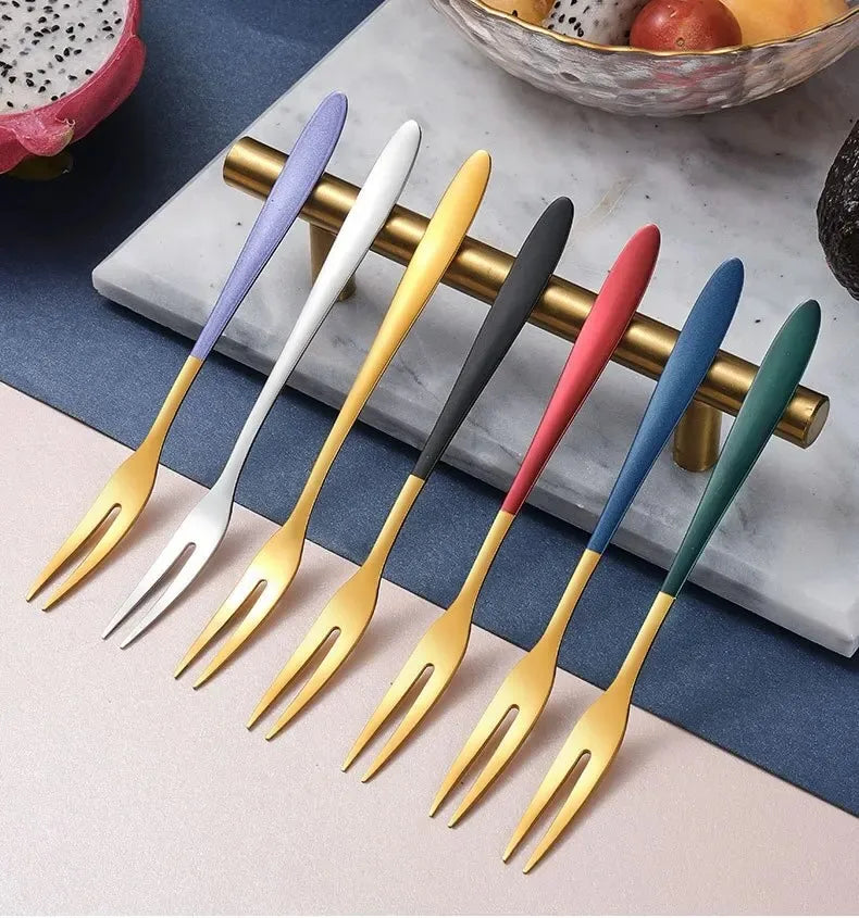 7pcs 304 Fruit Fork Luxury Stainless Steel Fruit Fork Dessert Cake Forks Salad Fork For Party Kitchen Tableware