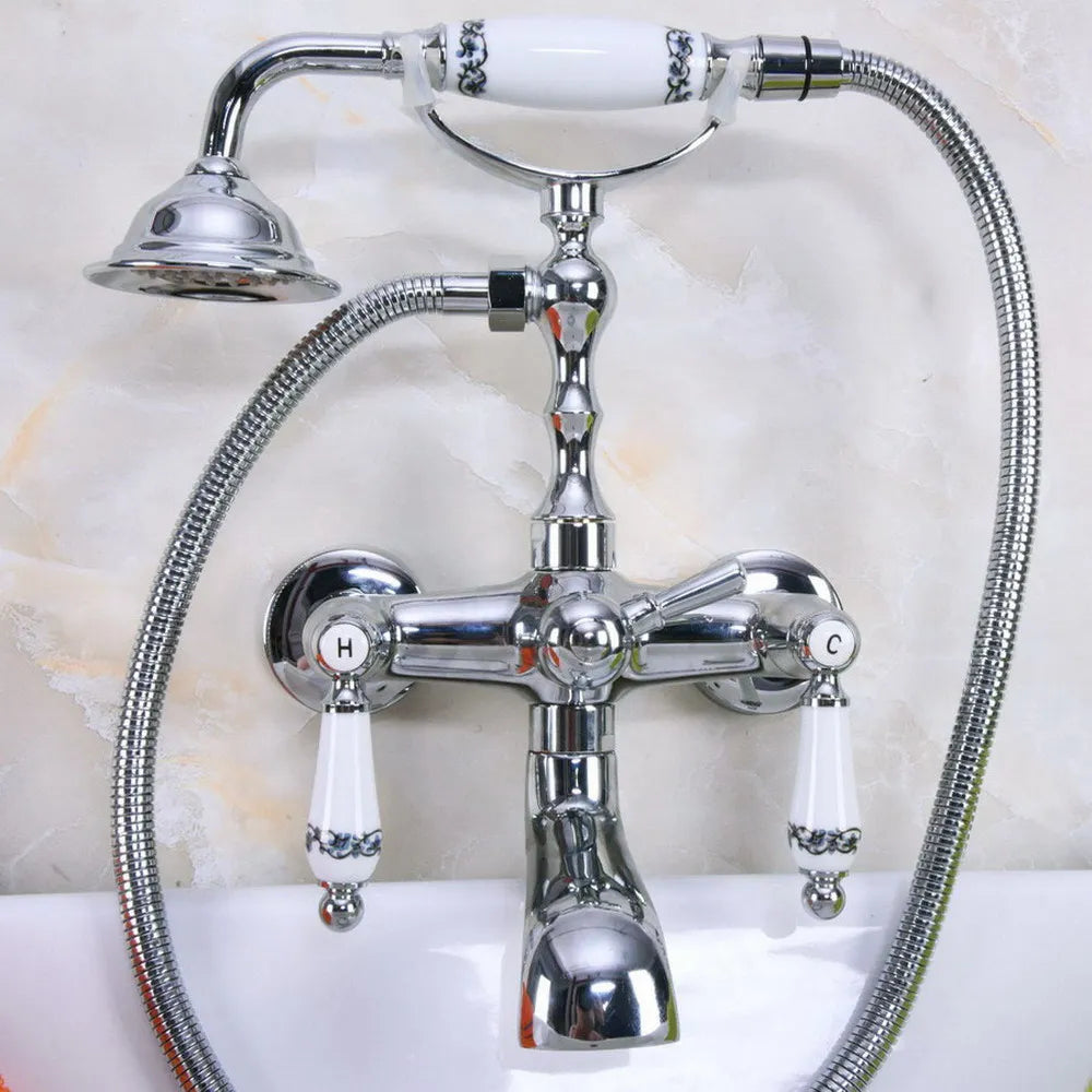 Polished Chrome Bathroom Tub Faucet Telephone Style Bathroom Bathtub Wall Mounted With Handshower Swive Tub Spout Nna204