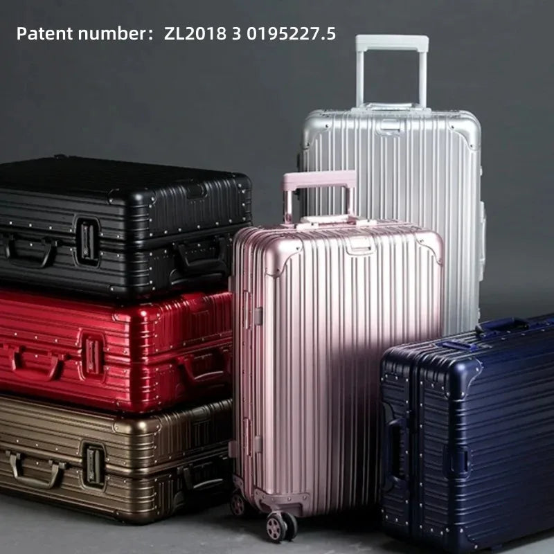 Aluminum-Magnesium Alloy Suitcase, High-Quality Rolling Luggage Available in 20”, 24”, 26”, and 29” sizes. Durable trolley luggage perfect for travel, carry-on, and cabin use.