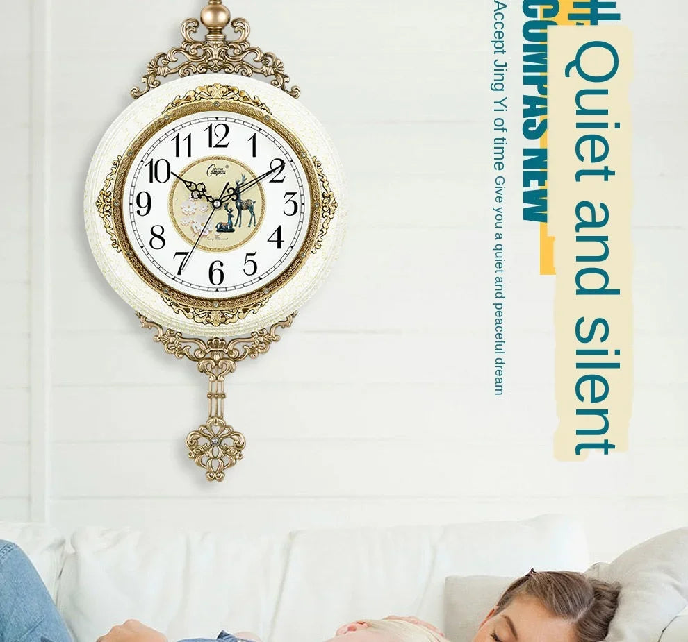 European Style Retro Wall Clock Watch Living Room Mute Pendulum Clock Elegant Taste Family Gift Art Decoration Rome Luxury