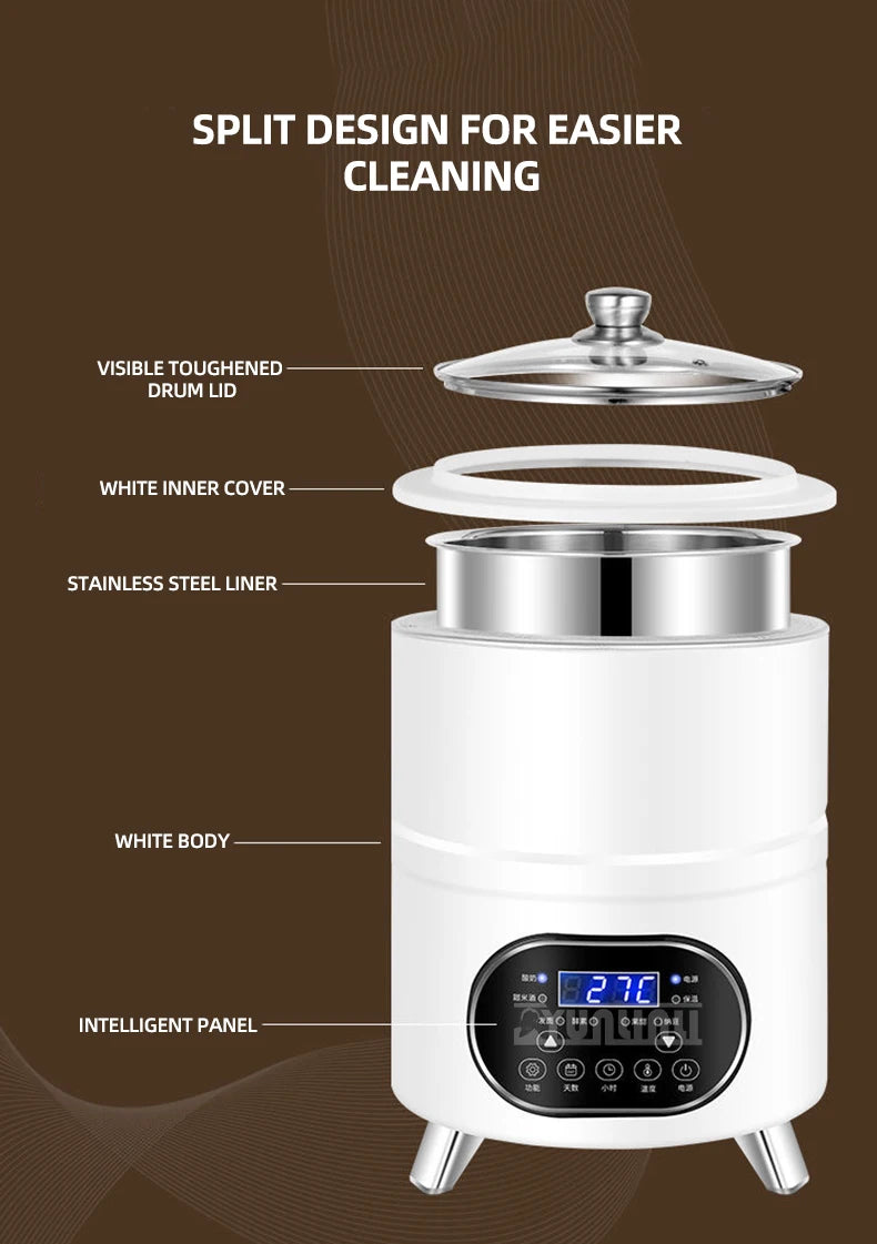 Stainless Steel Yogurt Maker – Large Capacity Features timing and constant temperature control for perfect fermentation. Easy to use and ideal for homemade yogurt.