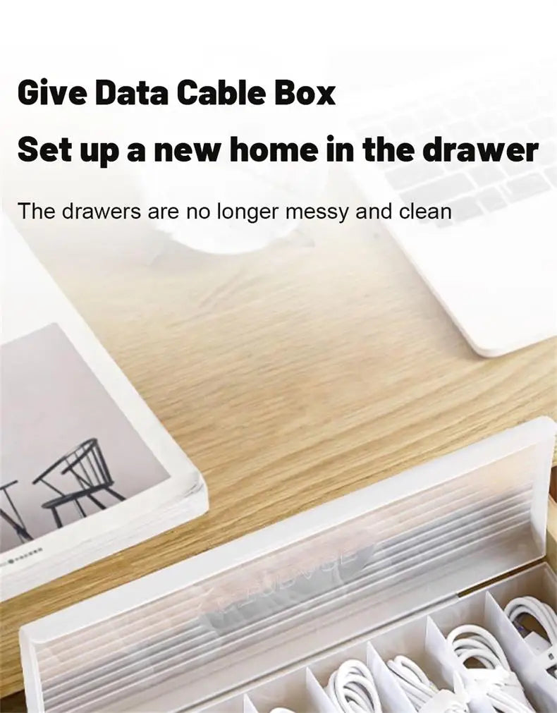 1Pc Transparent Data Cable Storage Box Plastic Data Line Storage Container for Desk Headset Stationery Multifunctional Storage