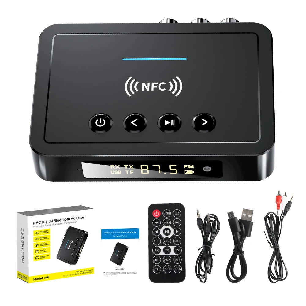 Rechargeable Digital Adapter Bluetooth 5.4 M6 Bluetooth Receiver Transmitter 3.5mm AUX/RCA/USB U Disk/TF Input Remote Controller