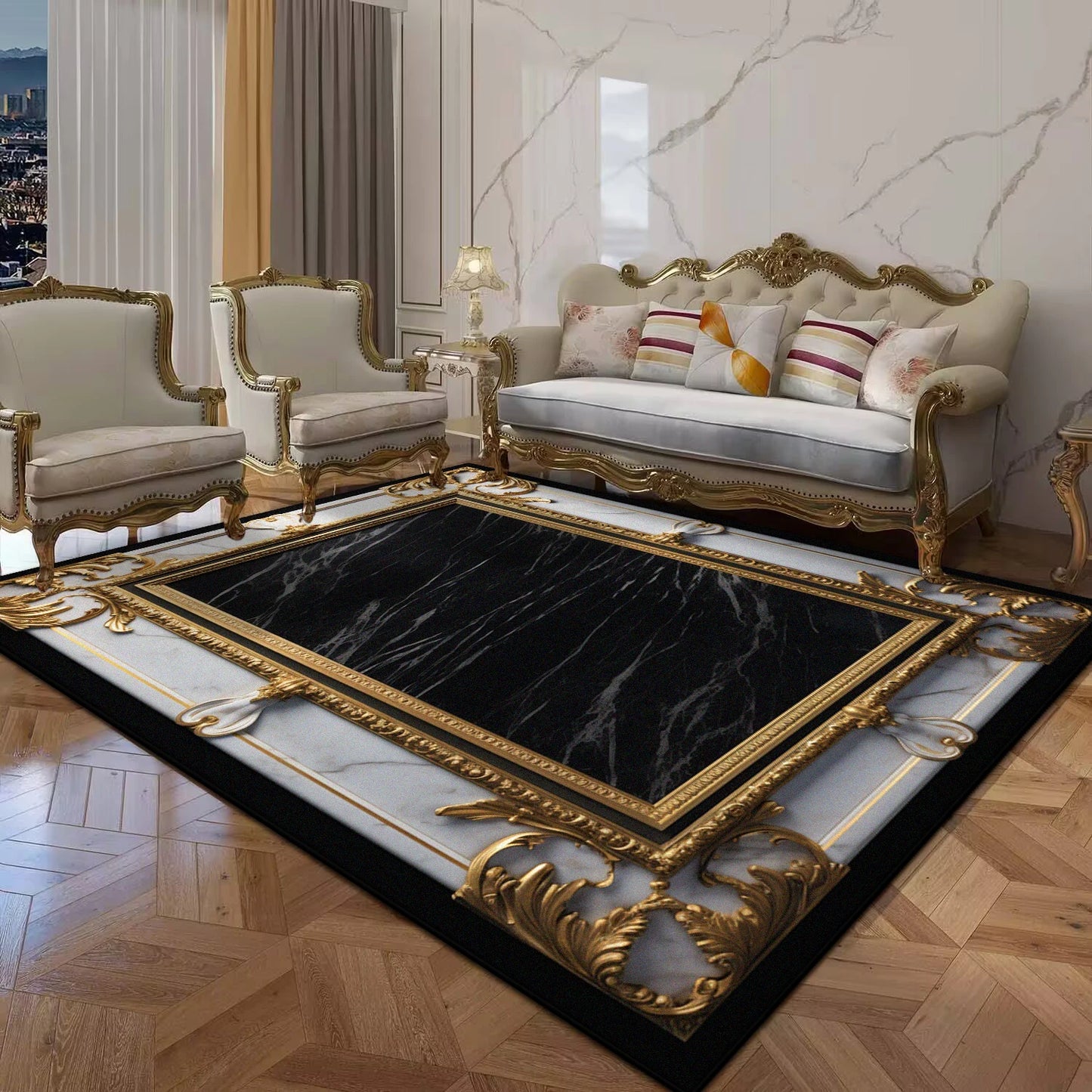 Black Gold Marble Luxury Carpet for Living Room Decorations Sofa Table Large Area Rugs Balcony Long Floor Mat Anti-slip Doormat
