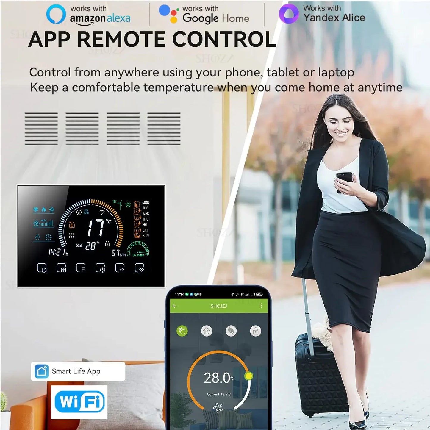 Programmable Thermostat 24V/220V WIFI RS485 Modbus RTU for 2/4-Way Valve Heat Cool Air Conditioning HVAC System Control