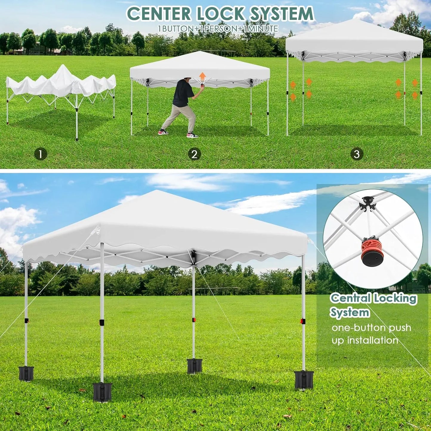 3x3M Gazebo Tent Pop up Canopy Instant with Bag Bonus 4 Weight Sandbags,& Carry Bag Foldable Shelter Outdoor Garden Tent