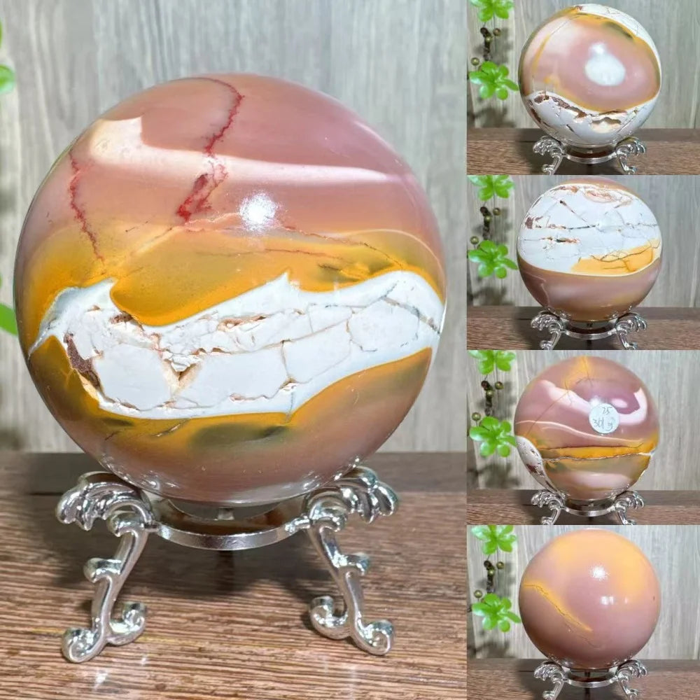 Natural Mookaite Geode Crystal Sphere – Unique Décor Raw cracked stone design with stand. Perfect for home décor, Reiki energy, and meaningful gift ideas.