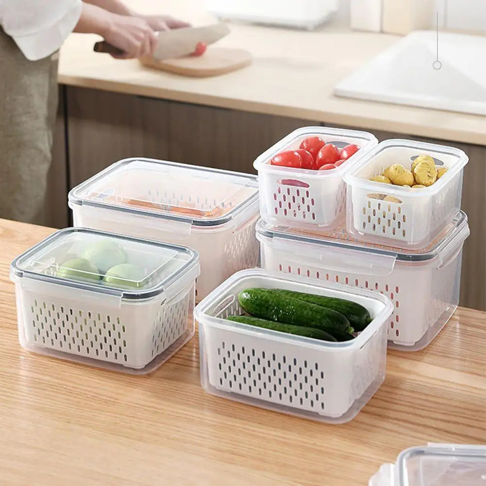 Refrigerator Storage Box Fridge Organizer Fresh Vegetable Fruit Boxes Drain Basket Storage Containers Pantry Kitchen Organizer