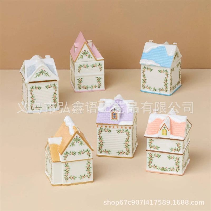 Holiday Village Spice House Set Mini Christmas Gingerbread Houses Jars Festive Decor Kitchen Countertop Christmas Candle