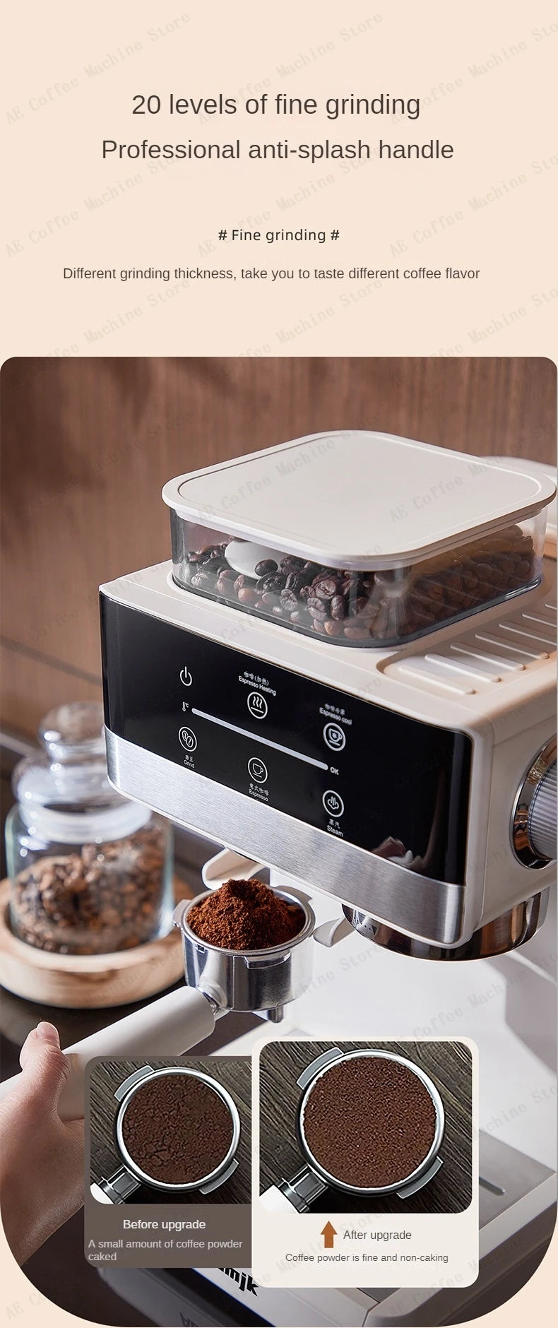 Semi-automatic Grinding and Extraction Espresso Machine, Steam milk espresso coffee machine, Can Extract Cold/hot Coffee