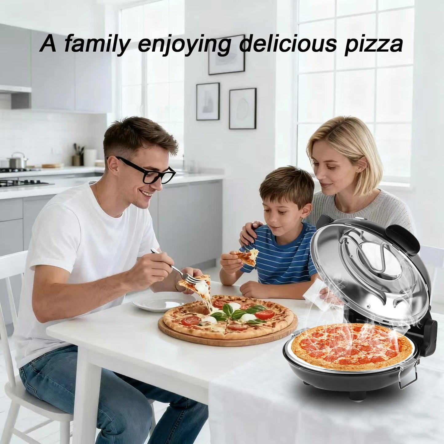 12 Inch Electric Pizza Oven Indoor 1200 Watt Glazed Ceramic Stone Cooker Two-button Precise Temperature Control Heats up 420℃