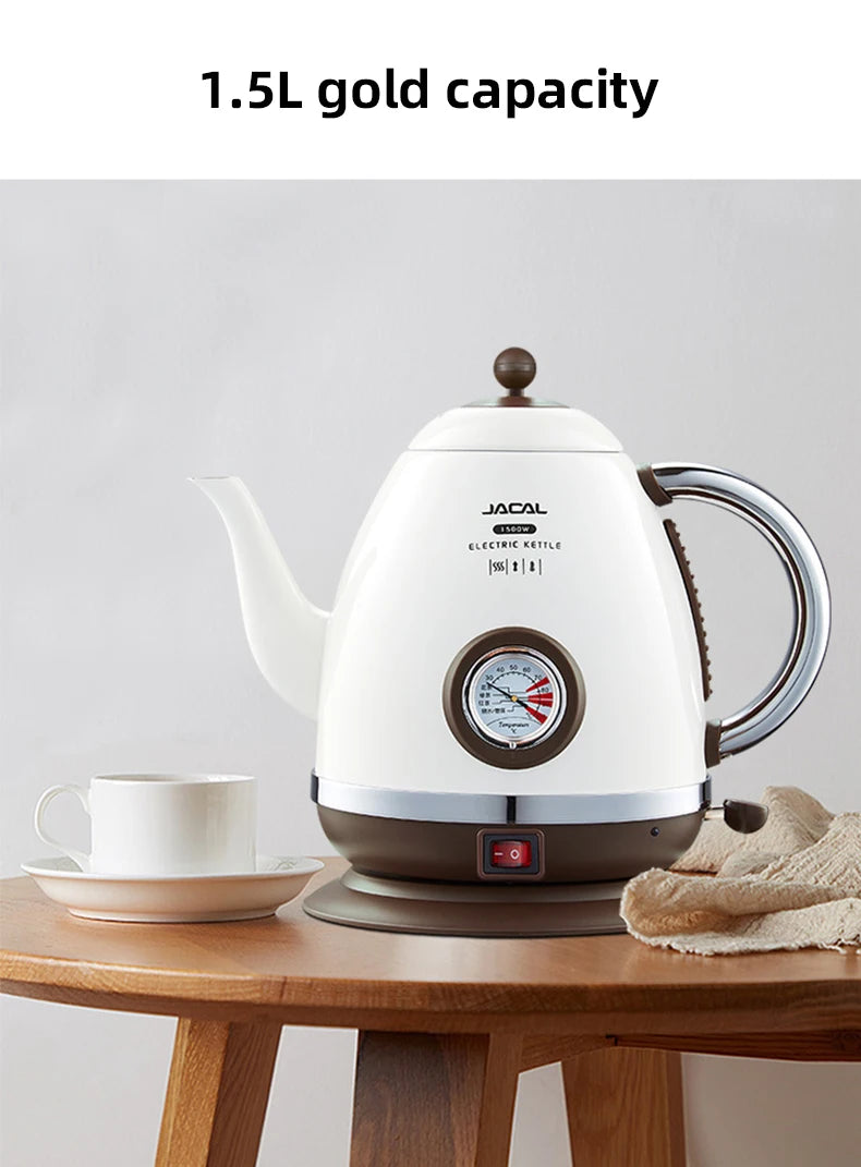 1.5L Electric Kettle 1500W Quick Heating Boiling Coffee Teapot Household Thermo Pot 304 Stainless Steel Linner with Thermometer