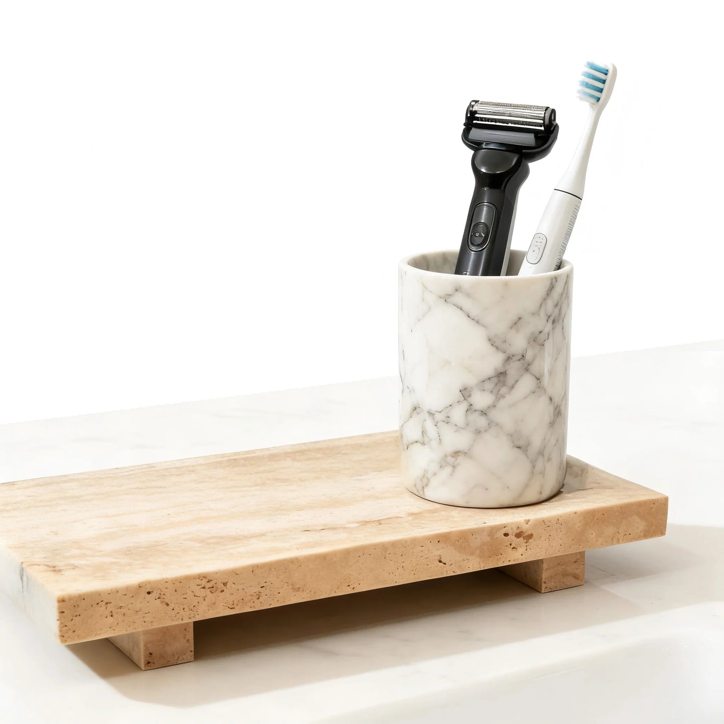 Calacatta Viola Marble Pedestal Stand, Luxury Bathroom Vanity Tray Dresser Organizer for Jewelry Cosmetics Decorative Stone Base