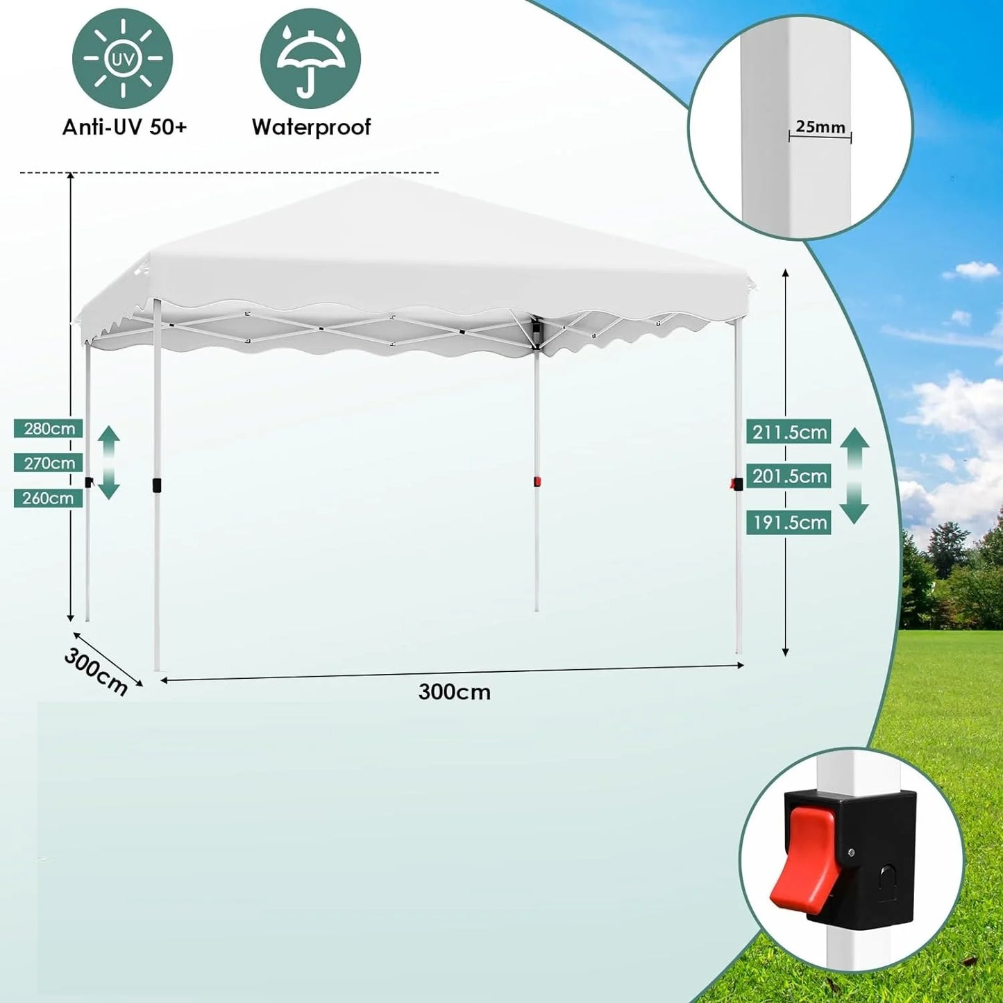3x3M Gazebo Tent Pop up Canopy Instant with Bag Bonus 4 Weight Sandbags,& Carry Bag Foldable Shelter Outdoor Garden Tent
