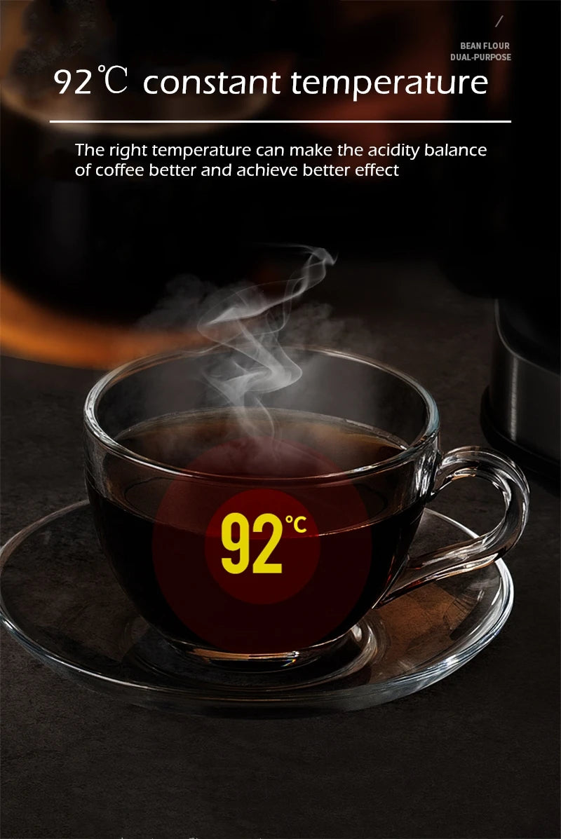 Fully automatic American coffee machine，Coffee beans or powder can be used，Electric grinding drip coffee machine 2-in-1
