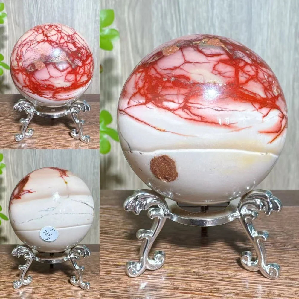Natural Mookaite Geode Crystal Sphere – Unique Décor Raw cracked stone design with stand. Perfect for home décor, Reiki energy, and meaningful gift ideas.