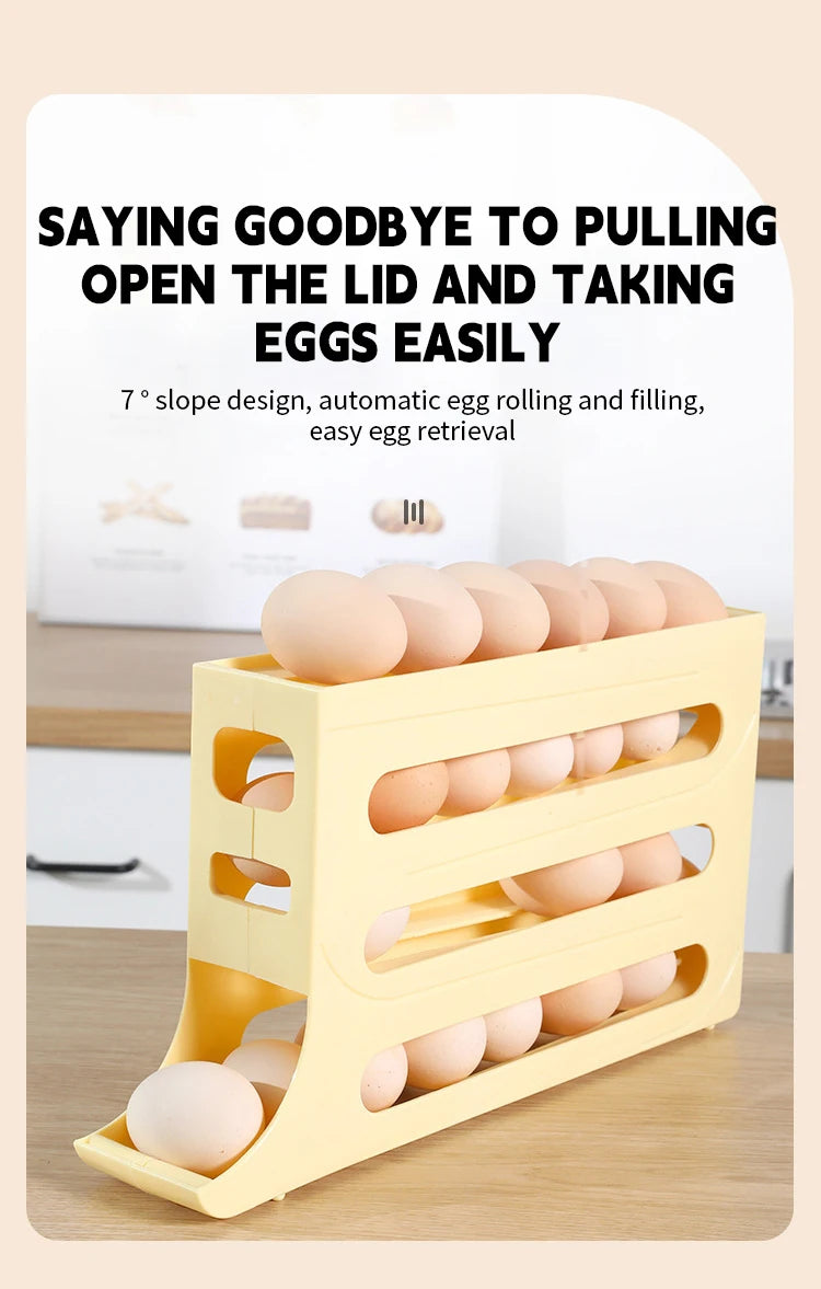 NASAN Egg Holder Egg Dispenser Auto Rolling Egg Tray Storage Organizer Space-Saving Egg Roller Rack 4 Tier Rolling Egg Holders