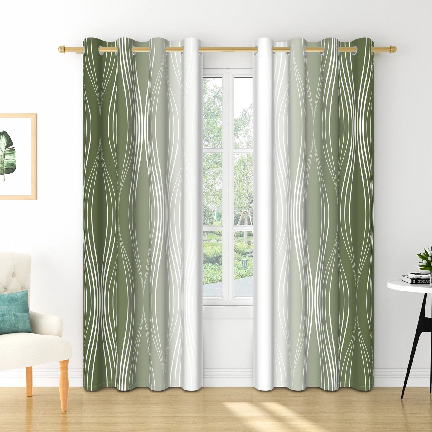 2pieces Modern Gradient Curtains Color Wave Design Color Gradient Polyester the Suitable Minimalist Bedroom Living Room Curtains