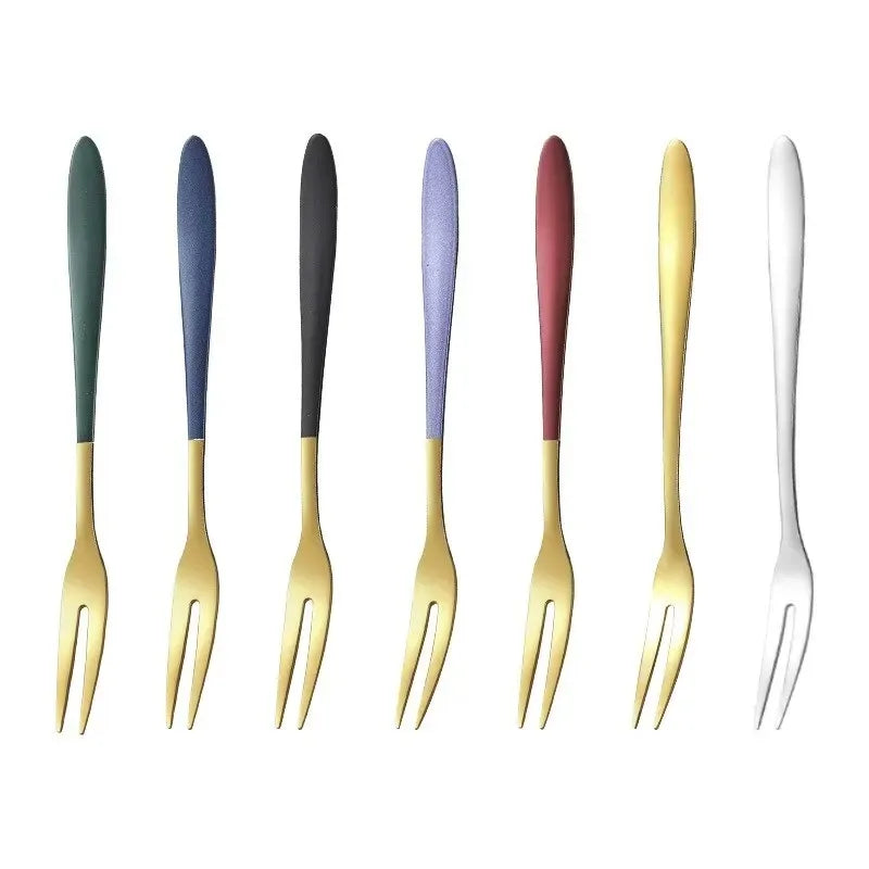 7pcs 304 Fruit Fork Luxury Stainless Steel Fruit Fork Dessert Cake Forks Salad Fork For Party Kitchen Tableware