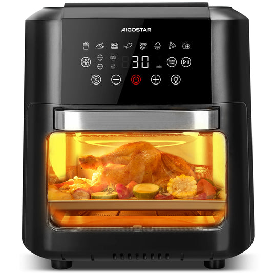 Aigostar Owen 12 Litre Air Fryer Multifunction 1700W LED Touch Screen 8 Preset Modes Includes 7 Accessories Rotary System BPA FR